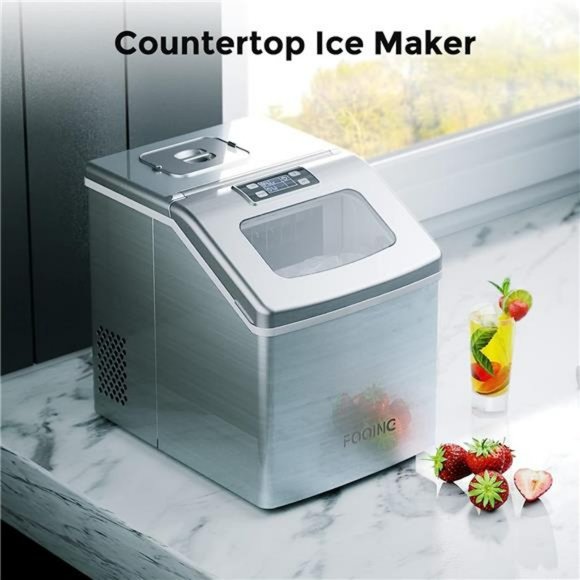 Ice Maker Countertop, 40Lbs/24H Portable Ice Maker w/ Ice Scoop& Basket, Silver - Picture 5 of 6